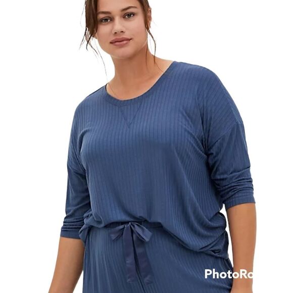 2X 18W 20W Blue Ribbed Dolman Sleeve Sleep Tee Pajama Top Breathable Torrid Boat - Picture 1 of 8